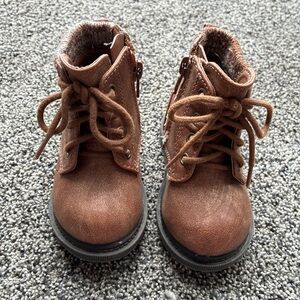 wonder nation Toddler Chestnut Brown Faux-Fur Lace-Up Ankle Boots